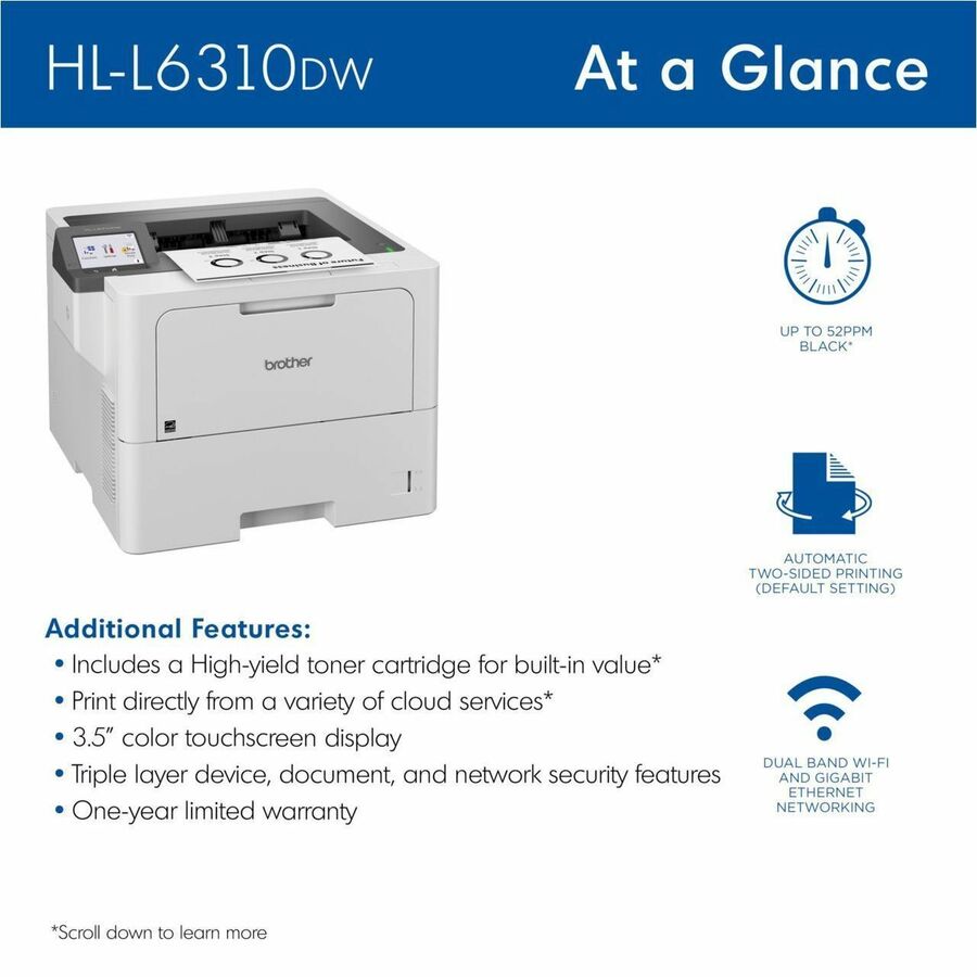 Brother HL-L6310DW Desktop Wireless Laser Printer - Monochrome