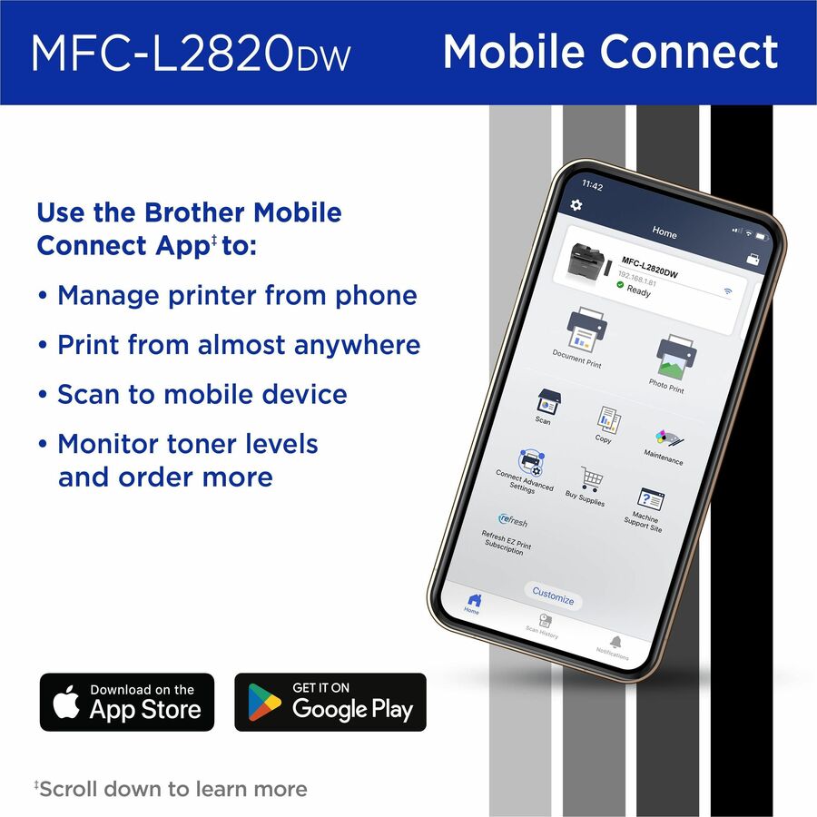 Brother MFC-L2820DW Wireless Laser Multifunction Printer - Monochrome - Gray