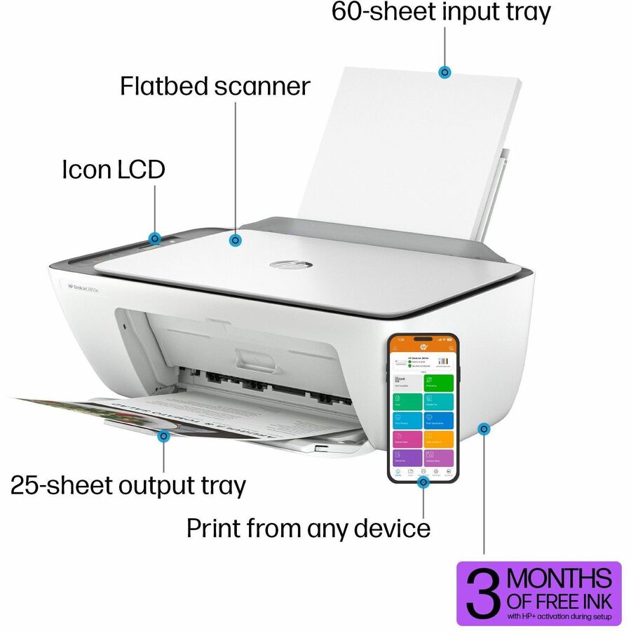 HP Deskjet 2855e Wireless Inkjet Multifunction Printer - Color