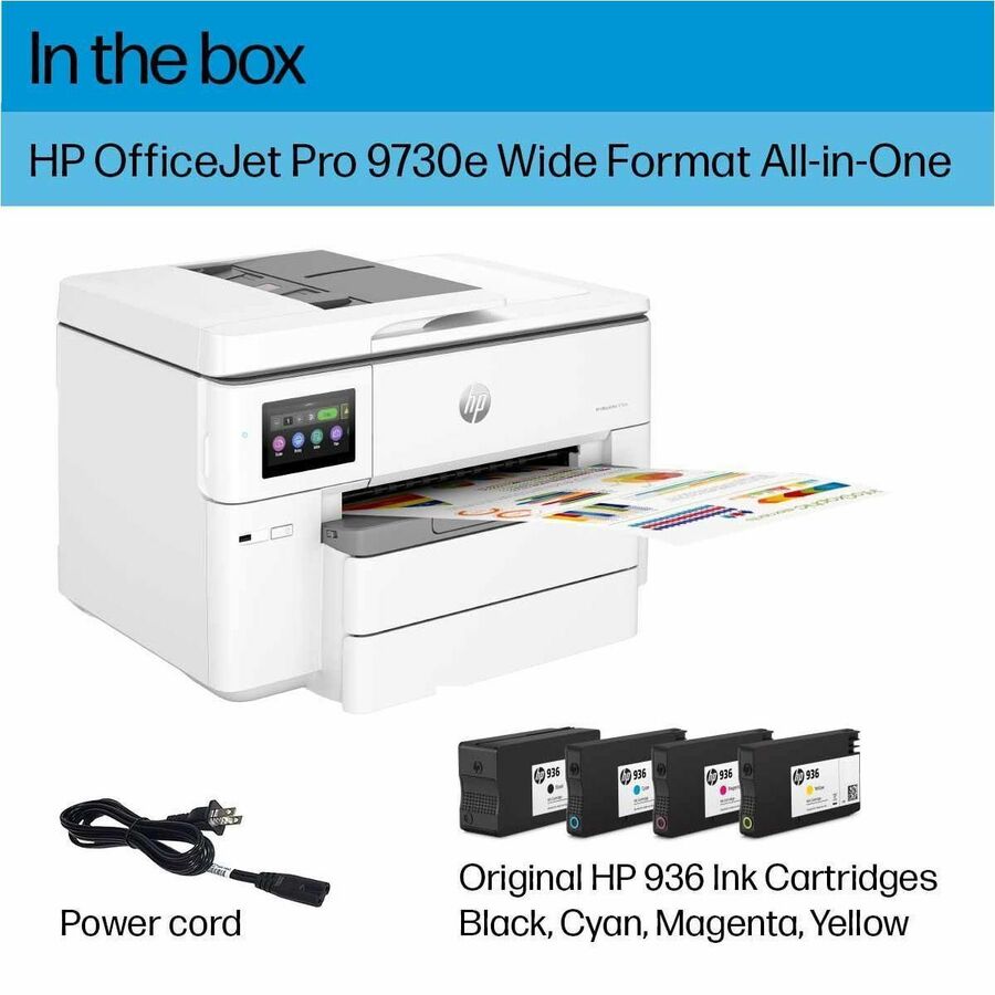 Imprimante jet d'encre multifonction filaire et sans fil HP Officejet Pro 9730e - Couleur