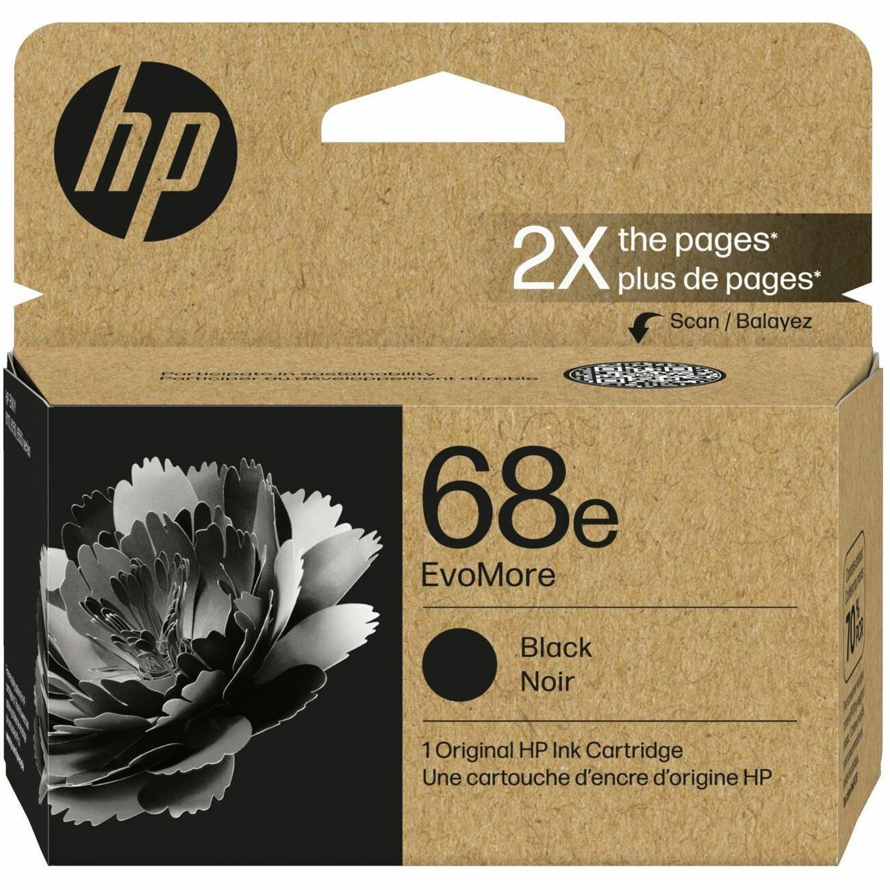 Cartouche d'encre jet d'encre d'origine HP EvoMore 68e - Noir - 1 paquet