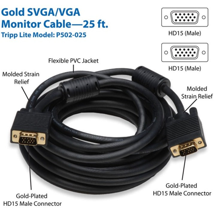 Tripp Lite 25ft SVGA / VGA Coax Monitor Cable with RGB High Resolution HD15 M/M 25'
