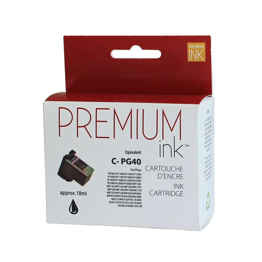 Encre noire premium reconditionnée Canon PG40