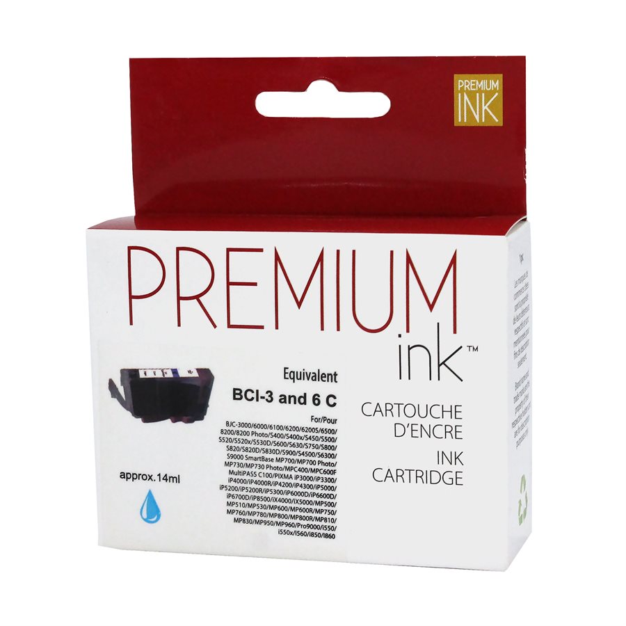 Encre photo cyan premium alternative Canon BCI 3/6