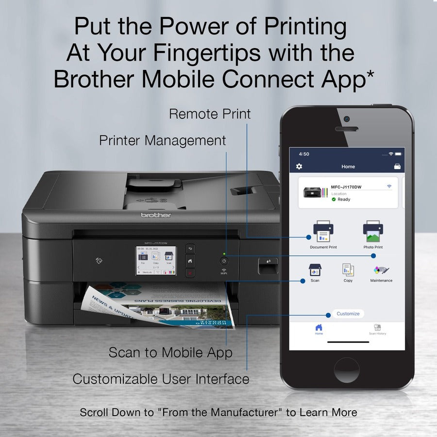 Brother MFC-J1170DW Wireless Inkjet Multifunction Printer - Color