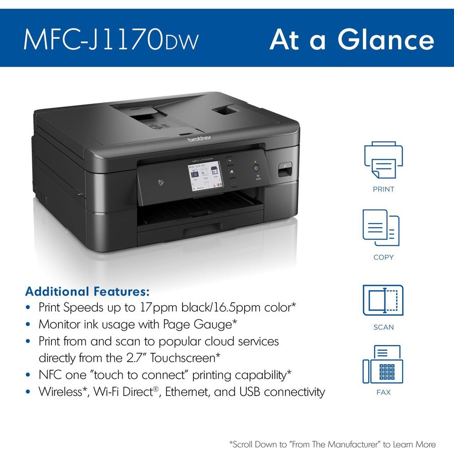 Brother MFC-J1170DW Wireless Inkjet Multifunction Printer - Color