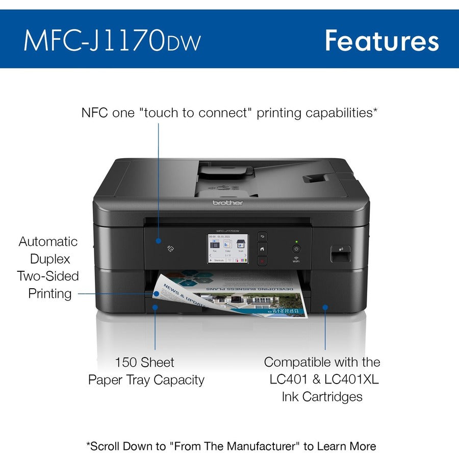 Brother MFC-J1170DW Wireless Inkjet Multifunction Printer - Color