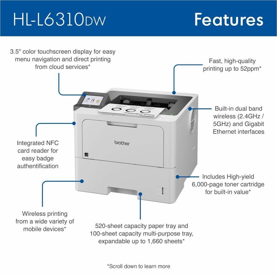 Brother HL-L6310DW Desktop Wireless Laser Printer - Monochrome