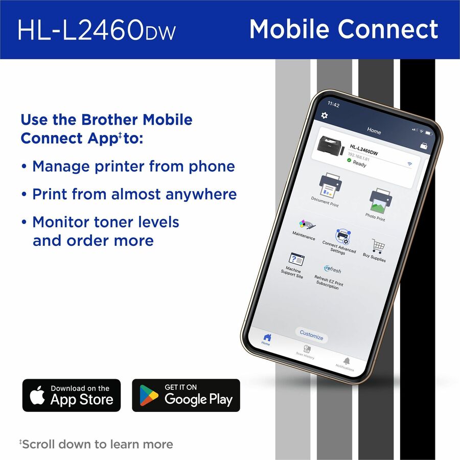 Brother HL-L2460DW Desktop Wired Laser Printer - Monochrome