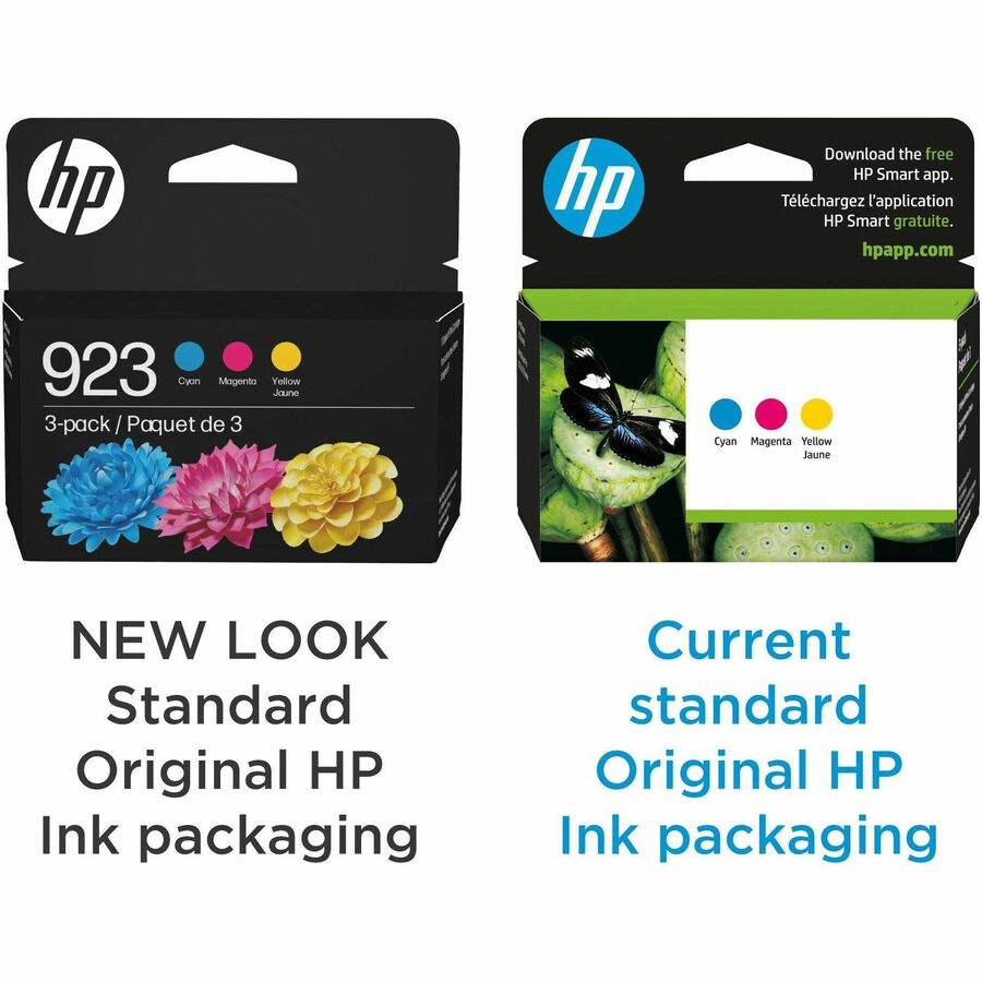 Cartouche d'encre jet d'encre d'origine HP 923 - Cyan, magenta, jaune - Lot de 3