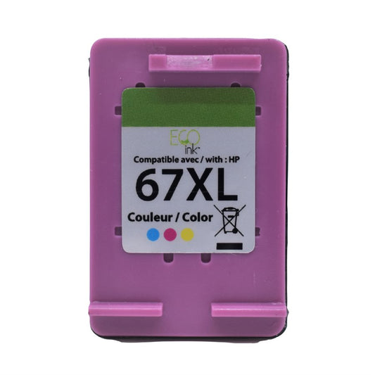 Cartouche d'encre couleur HP n° 67XL 3YM58AN Reman EcoInk 200 exemplaires