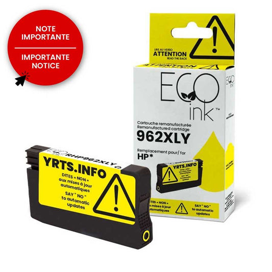Encre Ecoink jaune reconditionnée HP n° 962XL 3JA02AN, 1,6 k $
