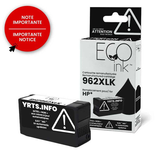 Cartouche d'encre noire EcoInk HP n° 962XL 3JA03AN reconditionnée YRTS 2K