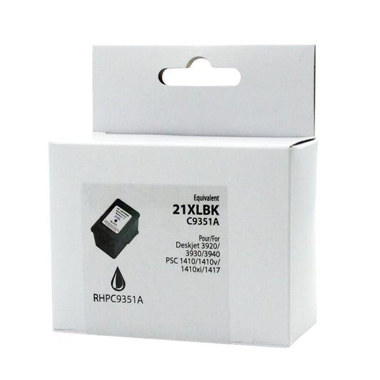 Cartouche d'encre noire reconditionnée HP n° 21XL C9351A, boîte neutre