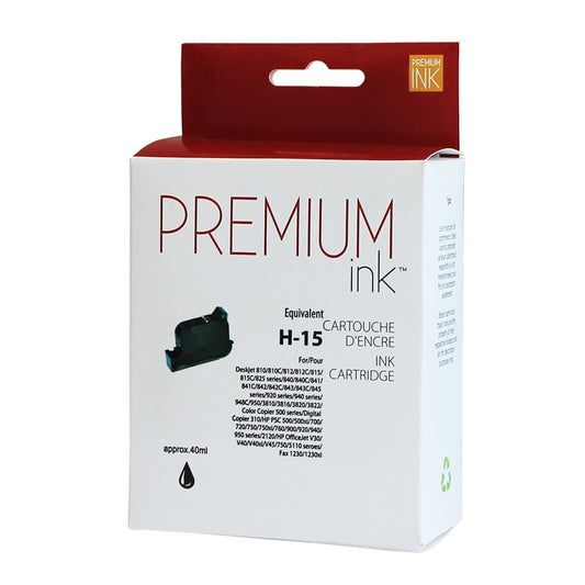 Encre noire premium reconditionnée HP n° 15 C6615A